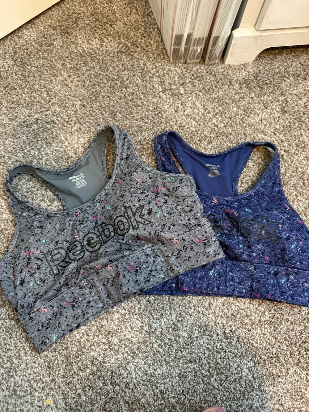 Reebok Speckled Gray and Navy Racerback Sports Bras (Pair)